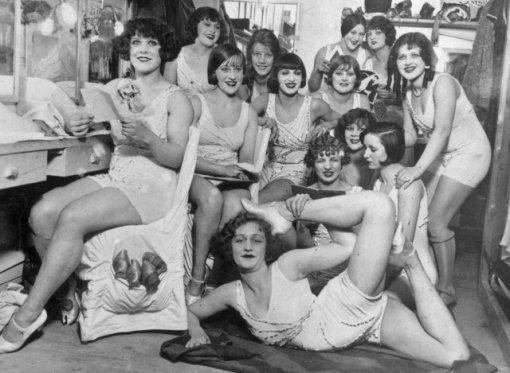 The Hoffman Girls backstage before appearing at the Moulin Rouge in Paris. 1924